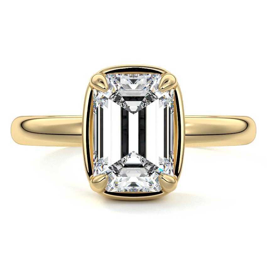 Yellow gold Emerald Diamond Solitaire Engagement Ring with Bezel Setting