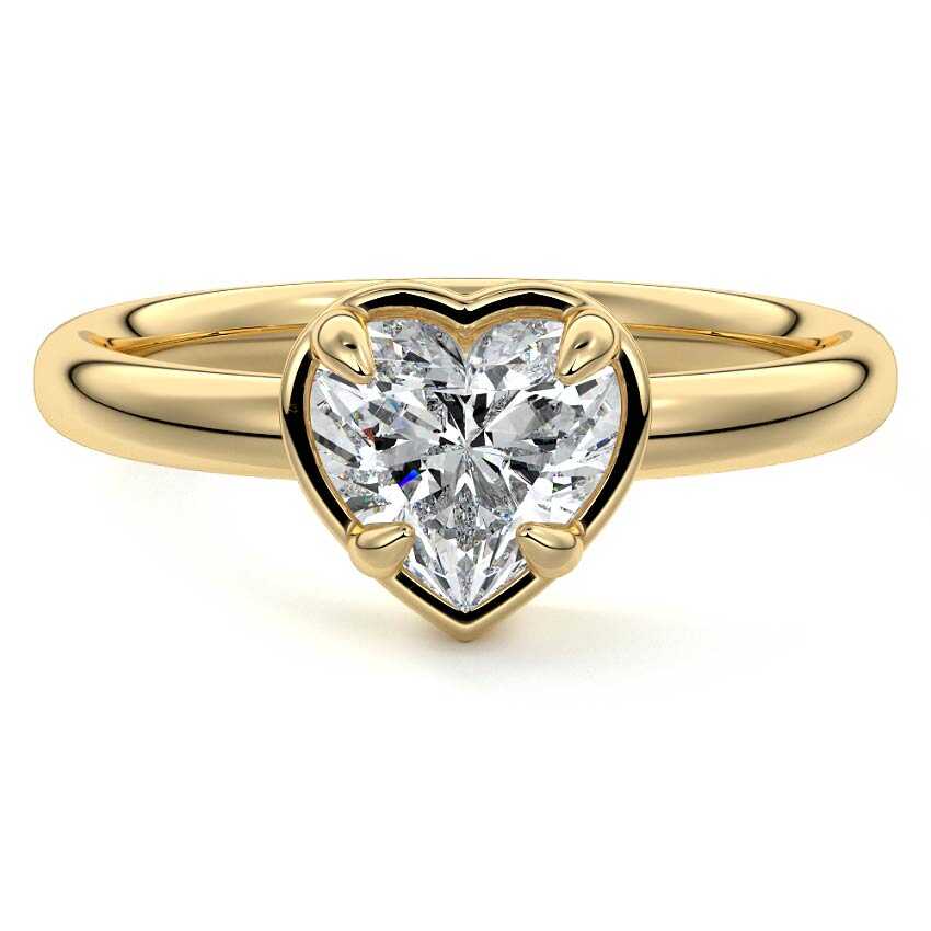 Yellow gold Heart Diamond Solitaire Engagement Ring with Bezel Setting