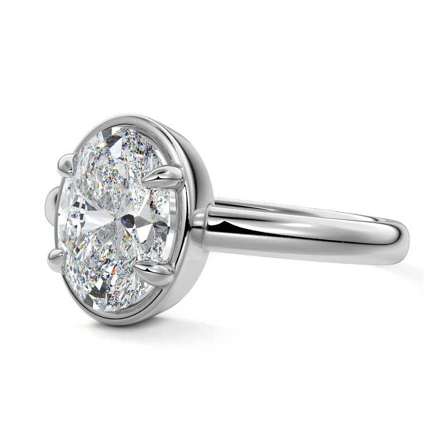 Silver Oval Diamond Solitaire Engagement Ring with Bezel Setting