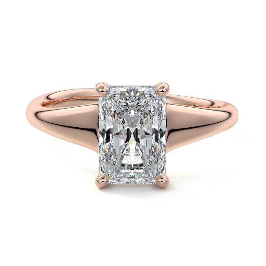 Rose gold Radiant Diamond Solitaire Engagement Ring with Tapered Band