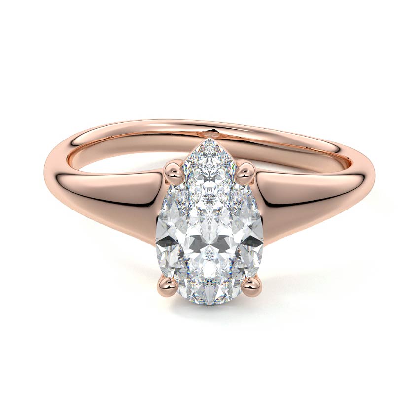 Rose gold Pear Diamond Solitaire Engagement Ring with Tapered Band