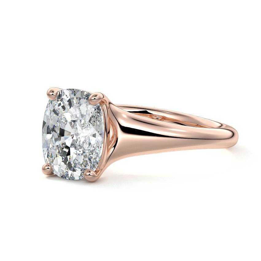 Rose gold Cushion Diamond Solitaire Engagement Ring with Tapered Band