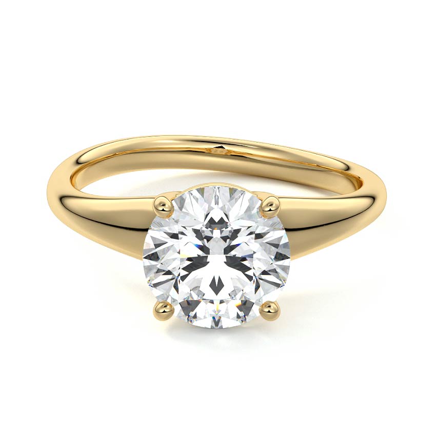 Yellow gold Round Diamond Solitaire Engagement Ring with Tapered Band