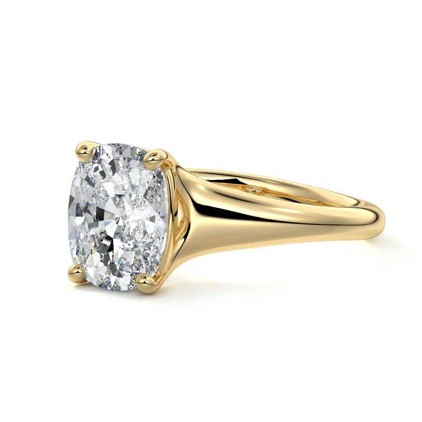 Yellow gold Cushion Diamond Solitaire Engagement Ring with Tapered Band