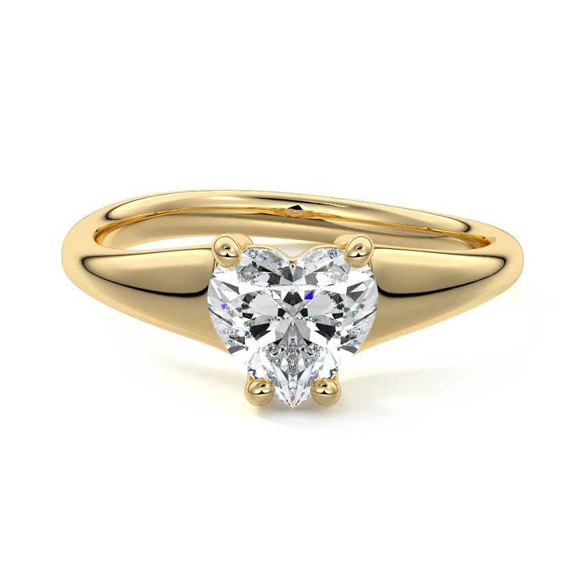 Yellow gold Heart Diamond Solitaire Engagement Ring with Tapered Band