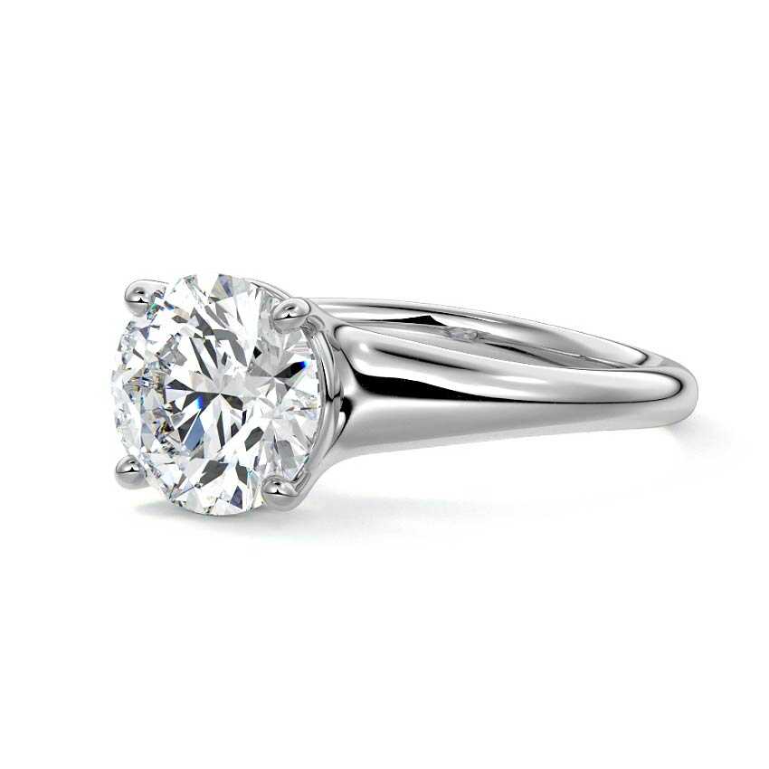 White gold Round Diamond Solitaire Engagement Ring with Tapered Band