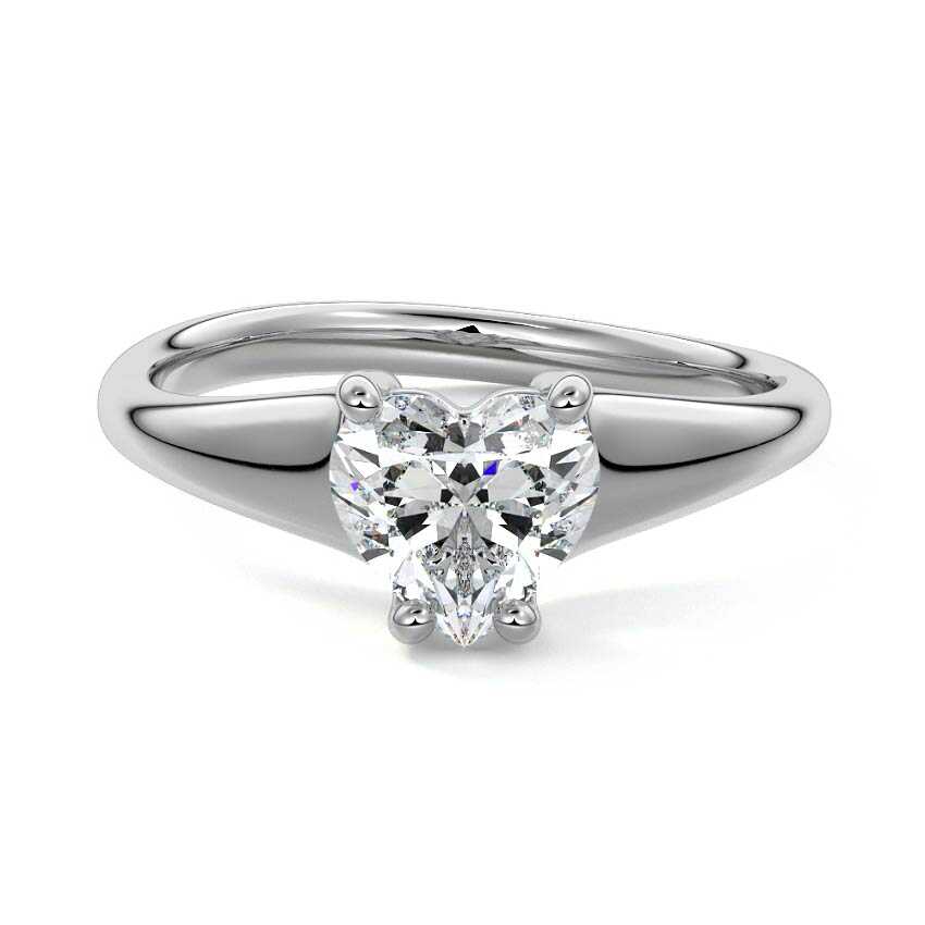 White gold Heart Diamond Solitaire Engagement Ring with Tapered Band