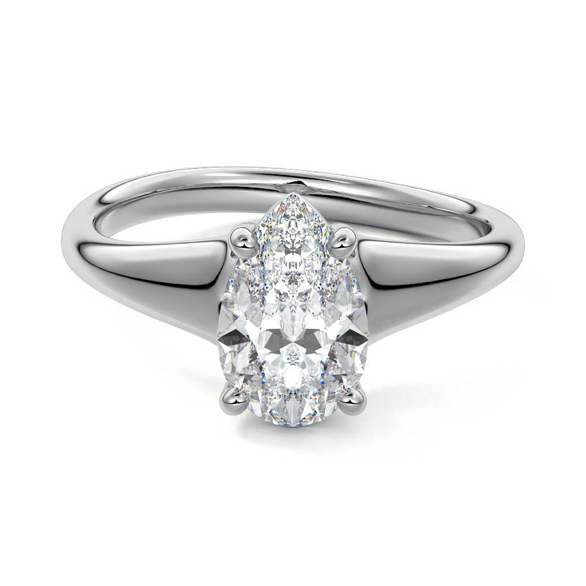 Silver Pear Diamond Solitaire Engagement Ring with Tapered Band