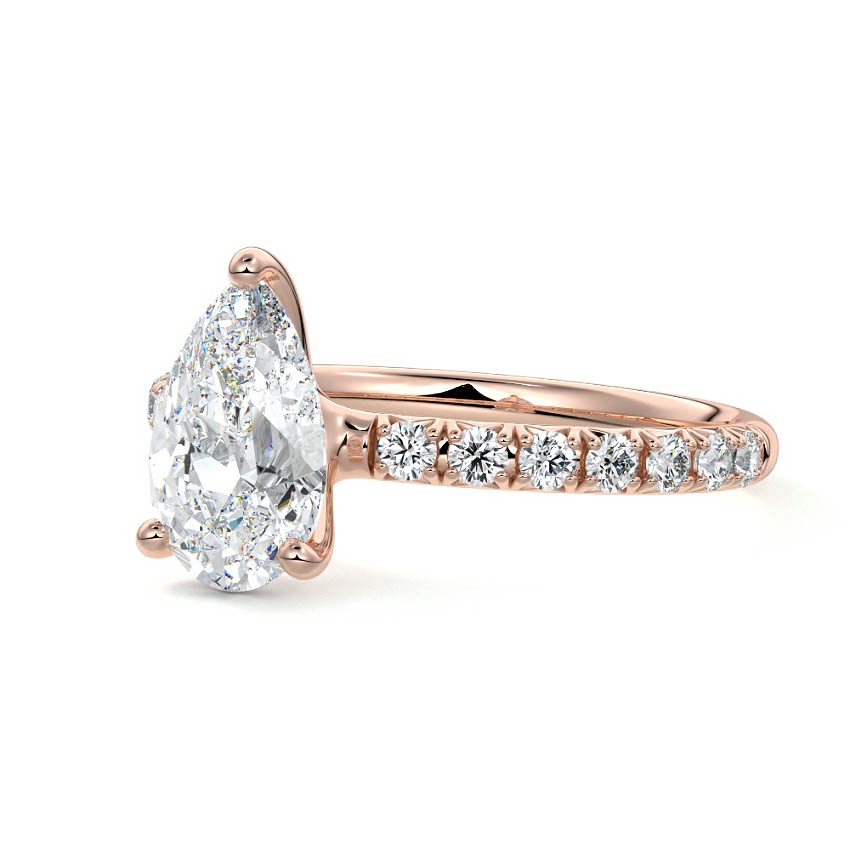 Rose gold Pear Diamond Solitaire Engagement Ring with Pavé Band and Prong Setting
