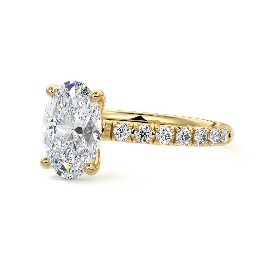 Yellow gold Oval Diamond Solitaire Engagement Ring with Pavé Band and Prong Setting