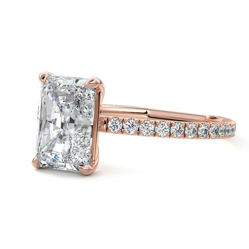 Rose gold Radiant Diamond Pavé Band Solitaire Engagement Ring