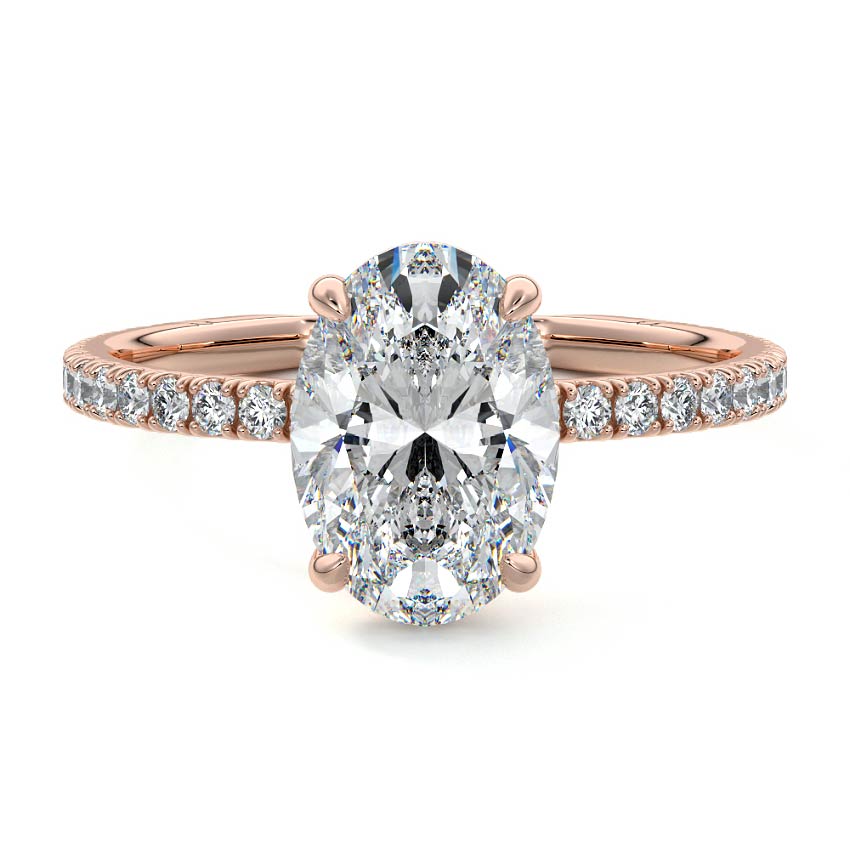 Rose gold Oval Diamond Pavé Band Solitaire Engagement Ring