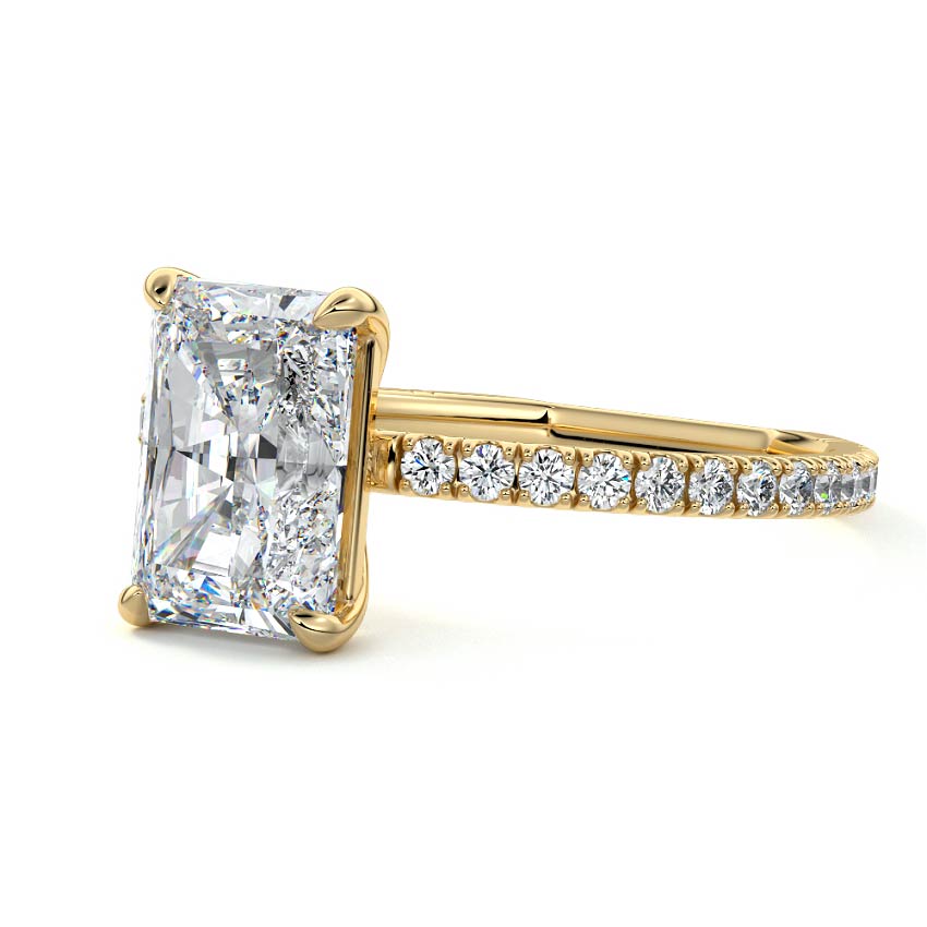 Yellow gold Radiant Diamond Pavé Band Solitaire Engagement Ring