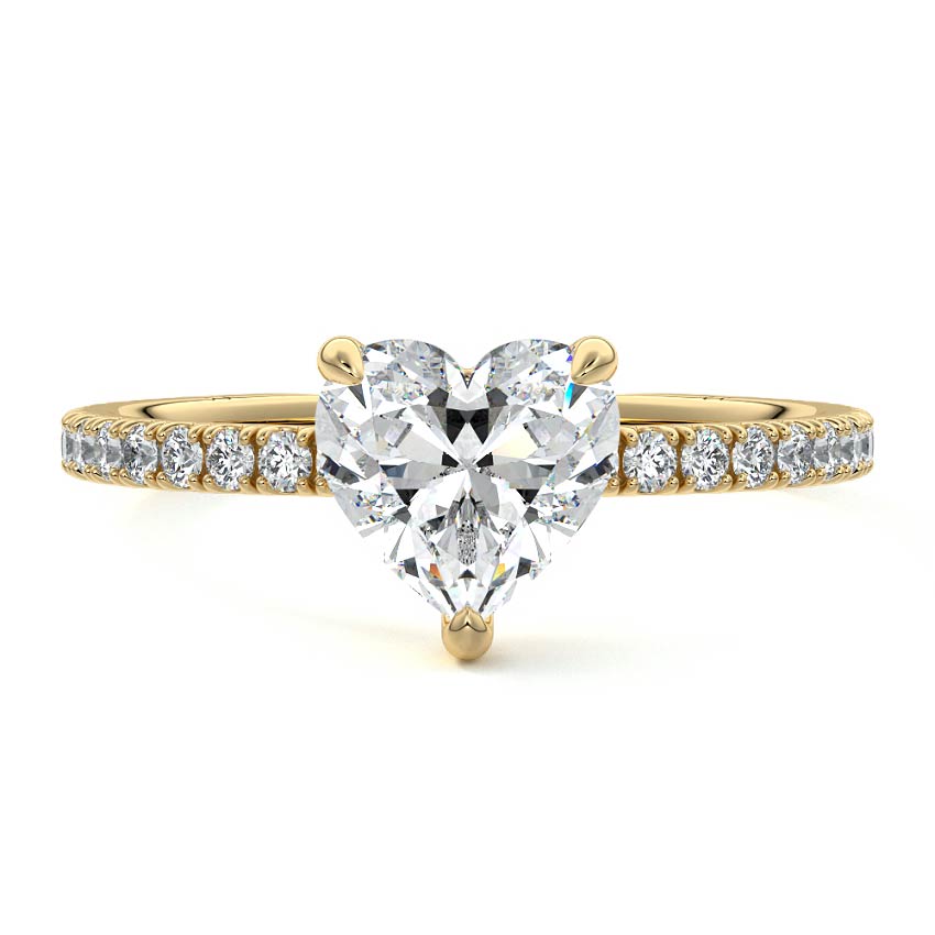Yellow gold Heart Diamond Pavé Band Solitaire Engagement Ring