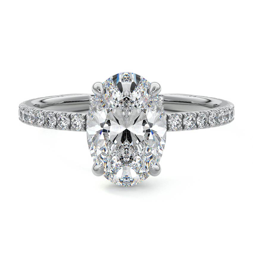 Platinum Oval Diamond Pavé Band Solitaire Engagement Ring