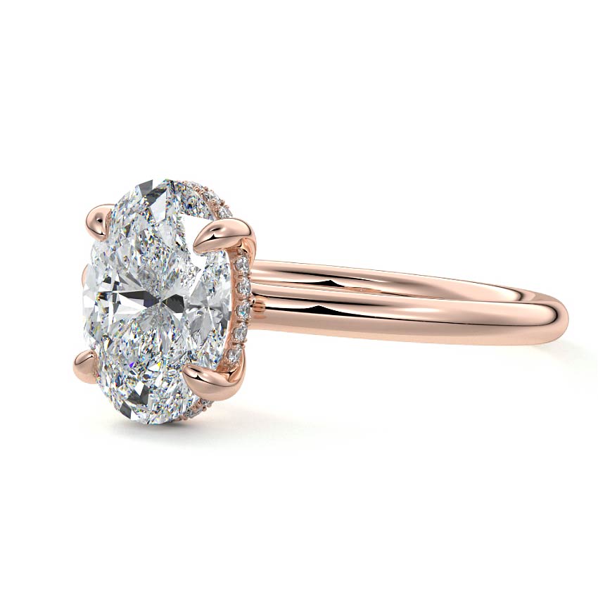 Rose gold Oval Diamond Solitaire Engagement Ring with Hidden Halo