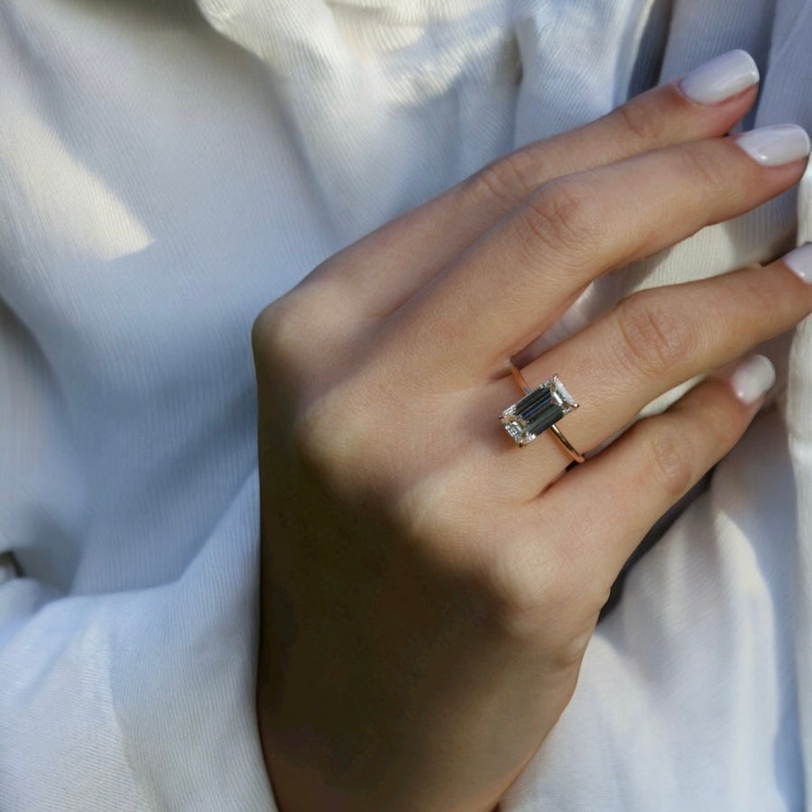 Rose gold Emerald Diamond Solitaire Engagement Ring with Hidden Halo
