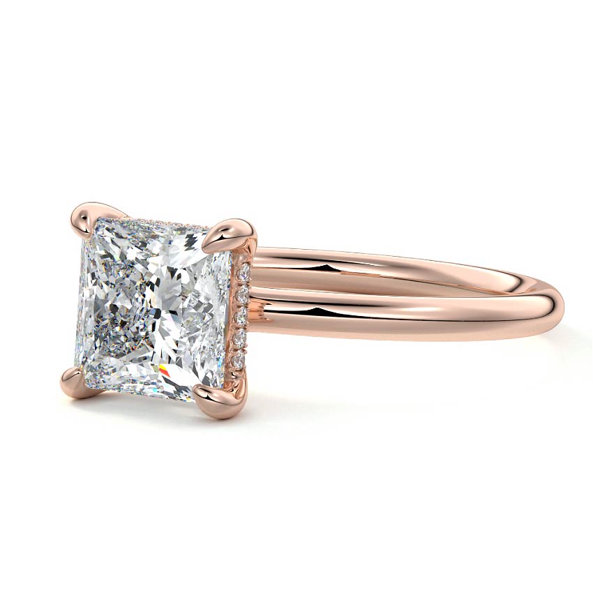 Rose gold Princess Diamond Solitaire Engagement Ring with Hidden Halo