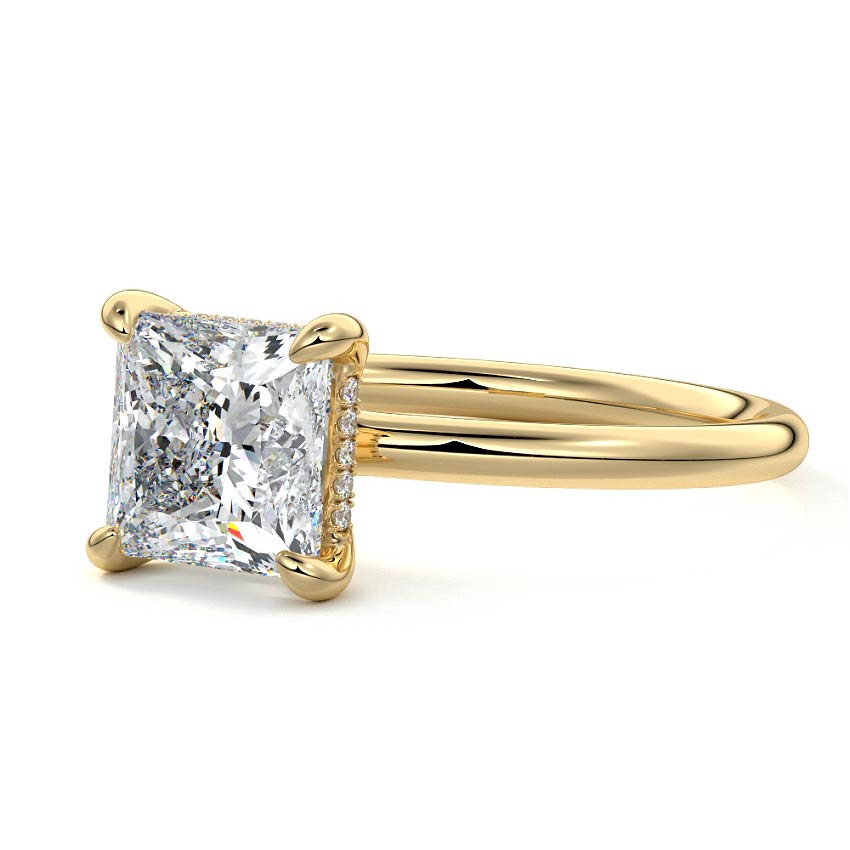 Yellow gold Princess Diamond Solitaire Engagement Ring with Hidden Halo