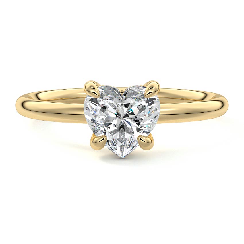 Yellow gold Heart Diamond Solitaire Engagement Ring with Hidden Halo
