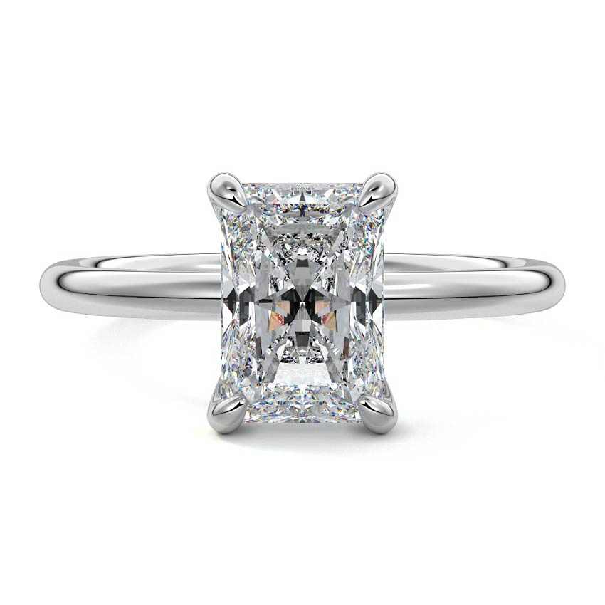 White gold Radiant Diamond Solitaire Engagement Ring with Hidden Halo