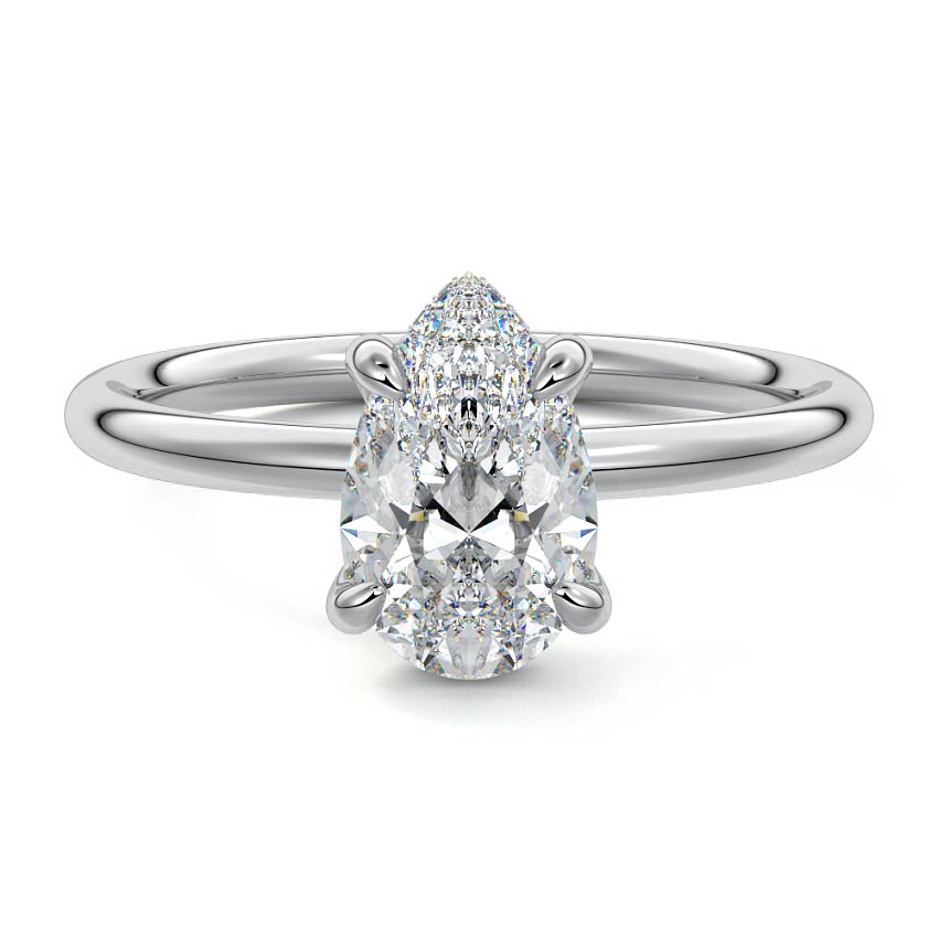 White gold Pear Diamond Solitaire Engagement Ring with Hidden Halo