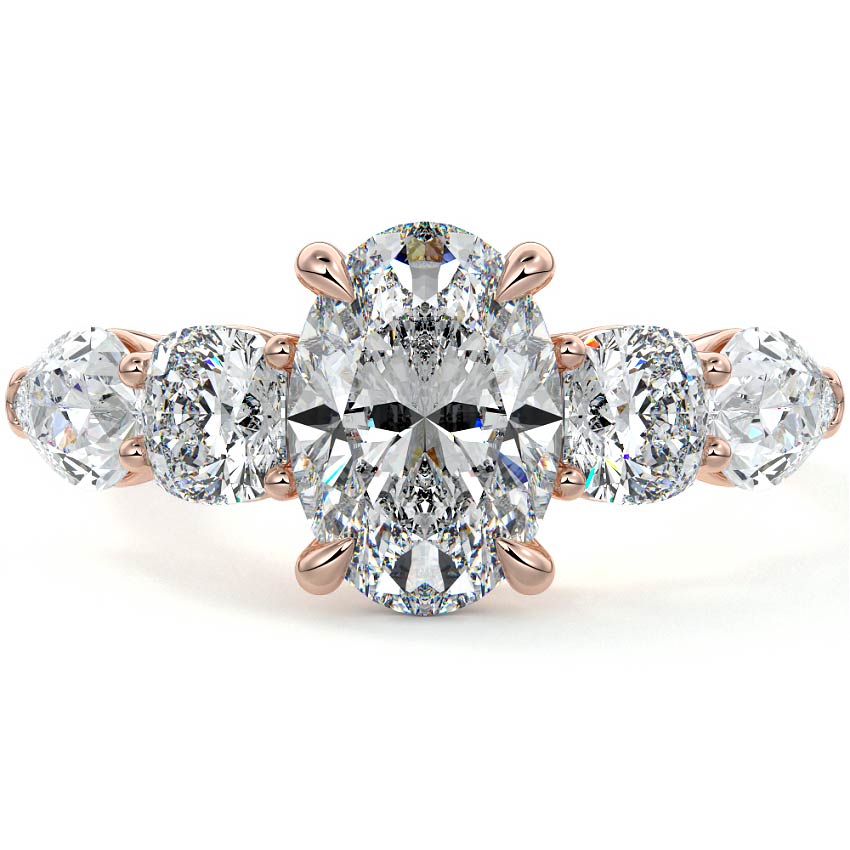 Rose gold Oval Diamond Three-Stone Engagement Ring with Round and Pear Side Stones