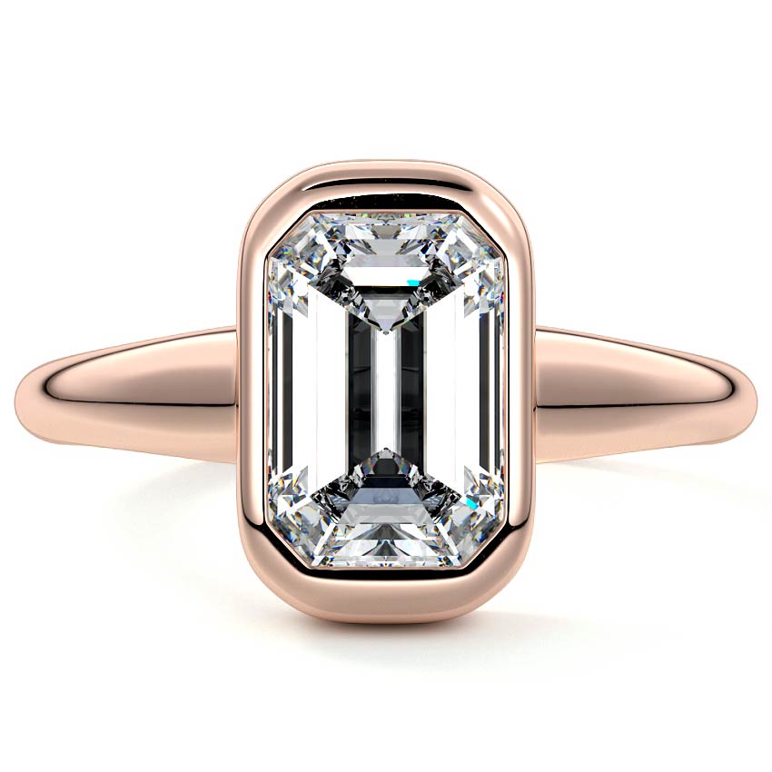 Rose gold Emerald Diamond Bezel Set Solitaire Engagement Ring