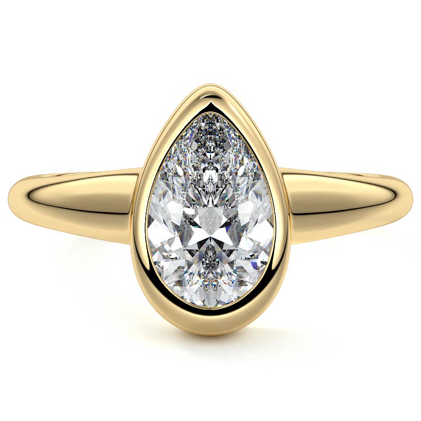 Yellow gold Pear Diamond Bezel Set Solitaire Engagement Ring