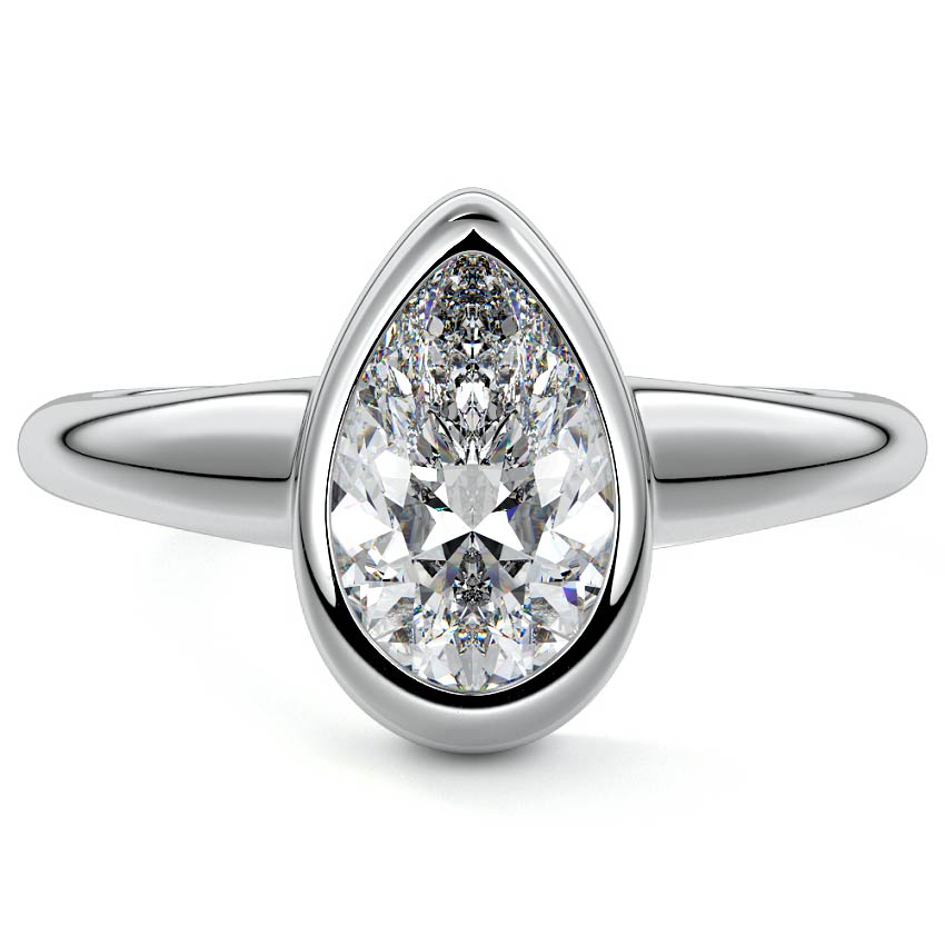 White gold Pear Diamond Bezel Set Solitaire Engagement Ring