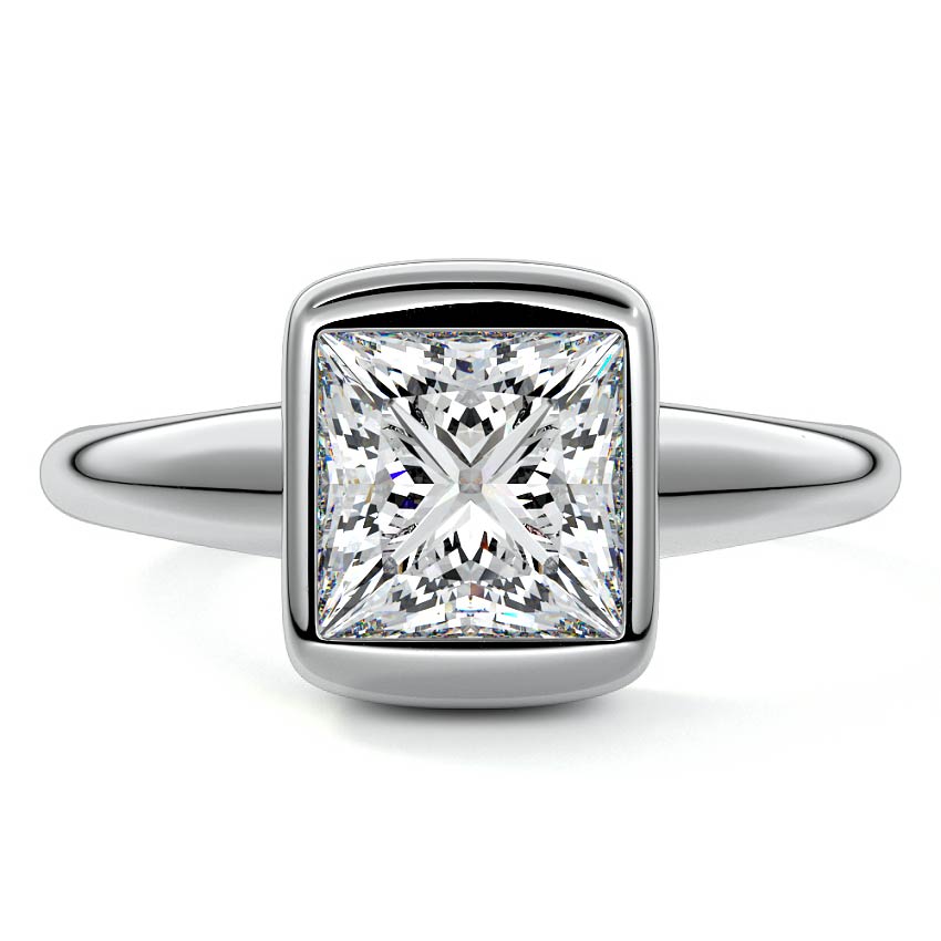 Silver Princess Diamond Bezel Set Solitaire Engagement Ring