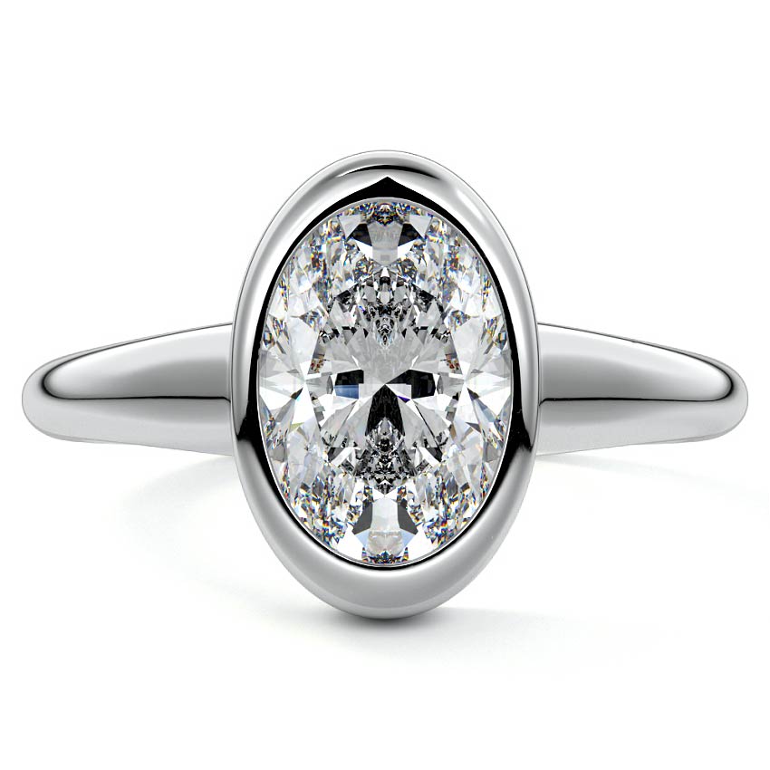 Platinum Oval Diamond Bezel Set Solitaire Engagement Ring