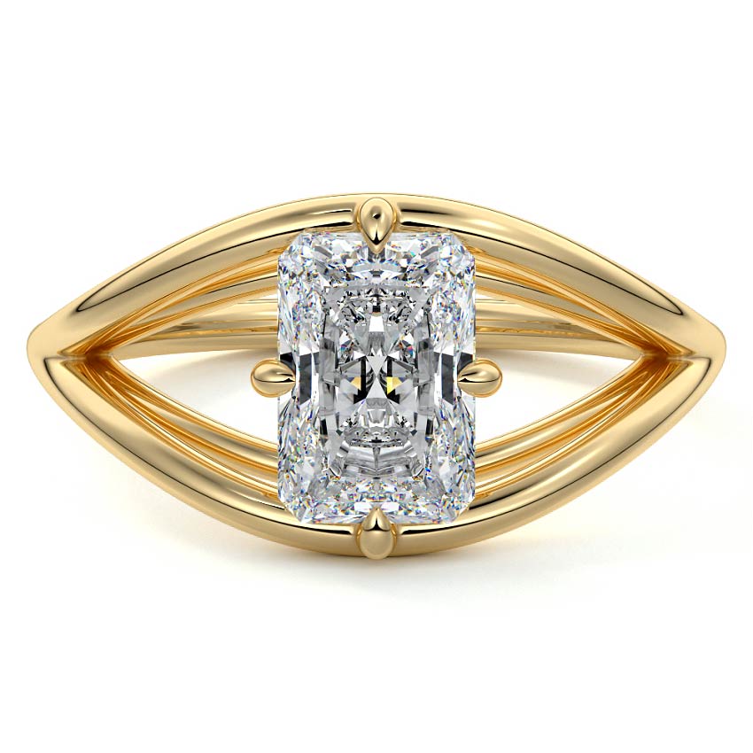 Yellow gold Radiant Diamond Solitaire Split Shank Engagement Ring