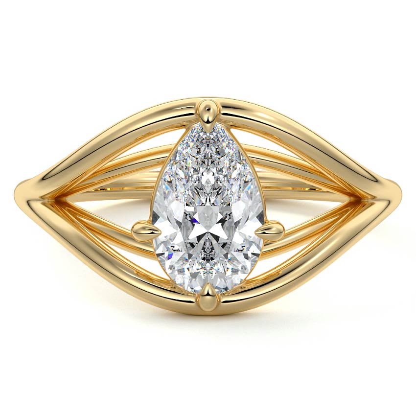 Yellow gold Pear Diamond Solitaire Split Shank Engagement Ring