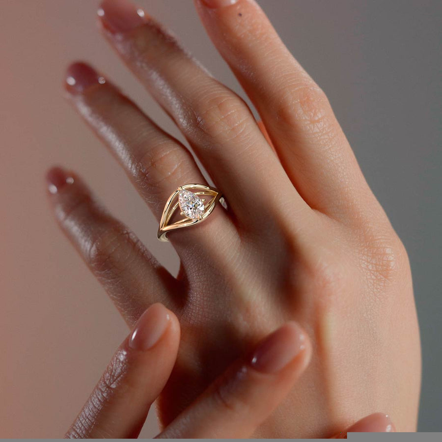 Yellow gold Pear Diamond Solitaire Split Shank Engagement Ring