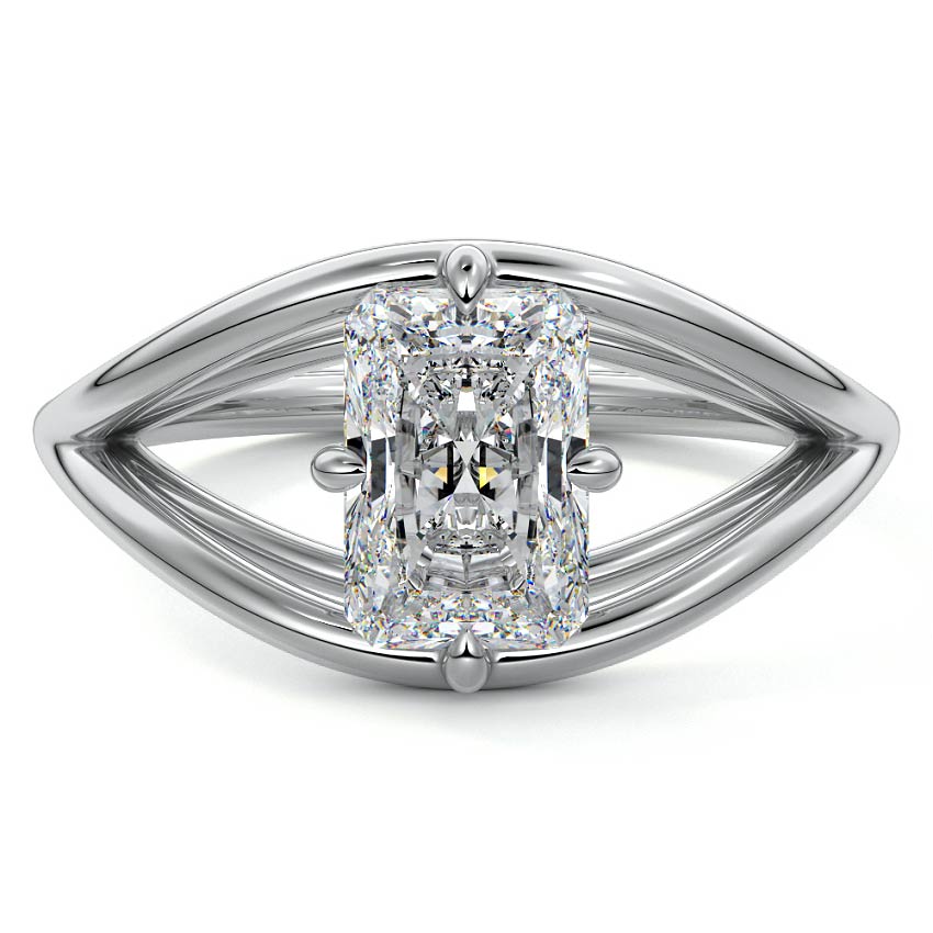 White gold Radiant Diamond Solitaire Split Shank Engagement Ring
