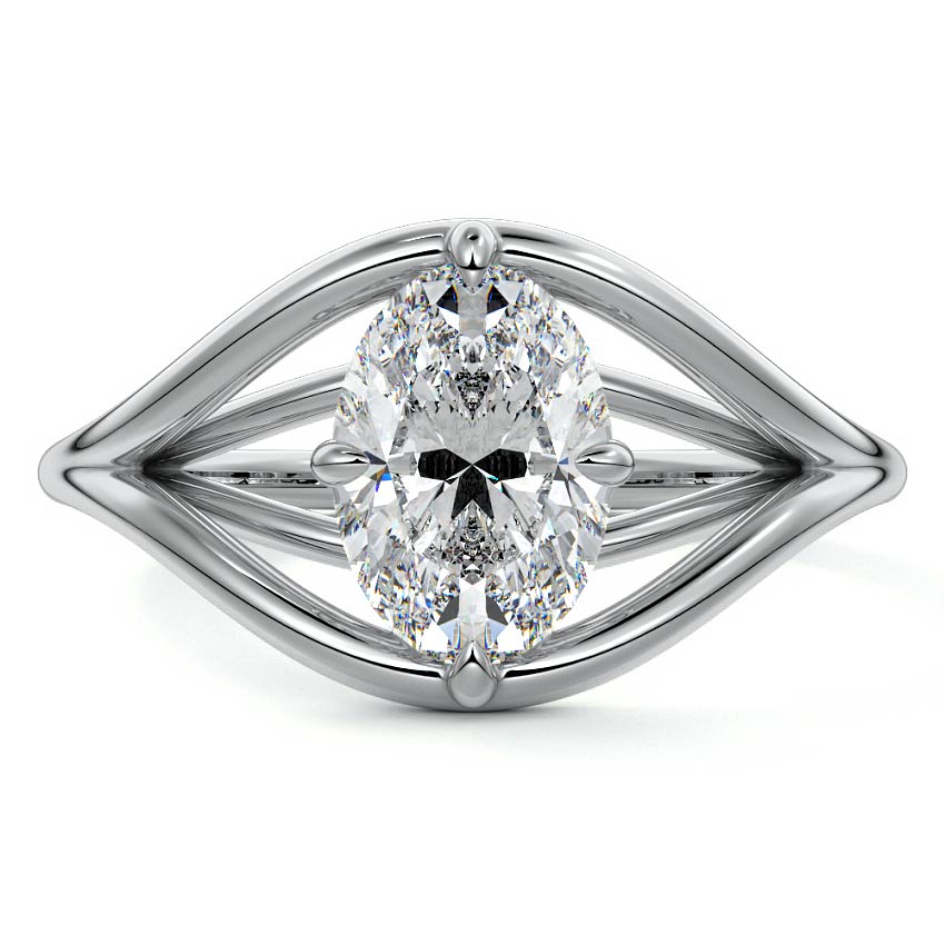 White gold Oval Diamond Solitaire Split Shank Engagement Ring