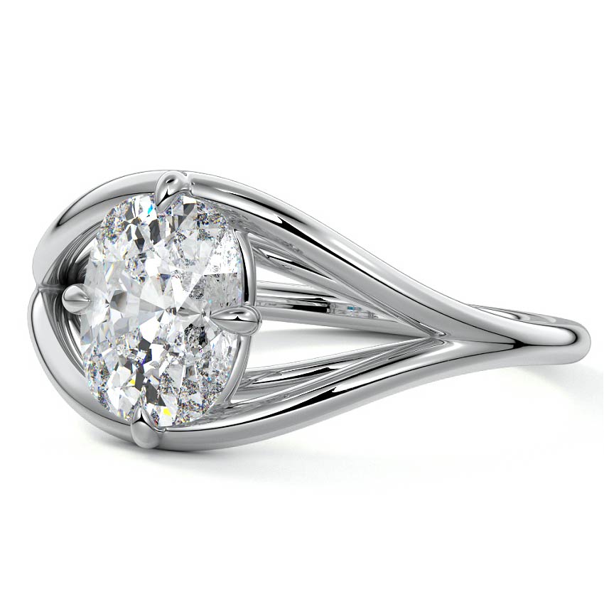 White gold Cushion Diamond Solitaire Split Shank Engagement Ring