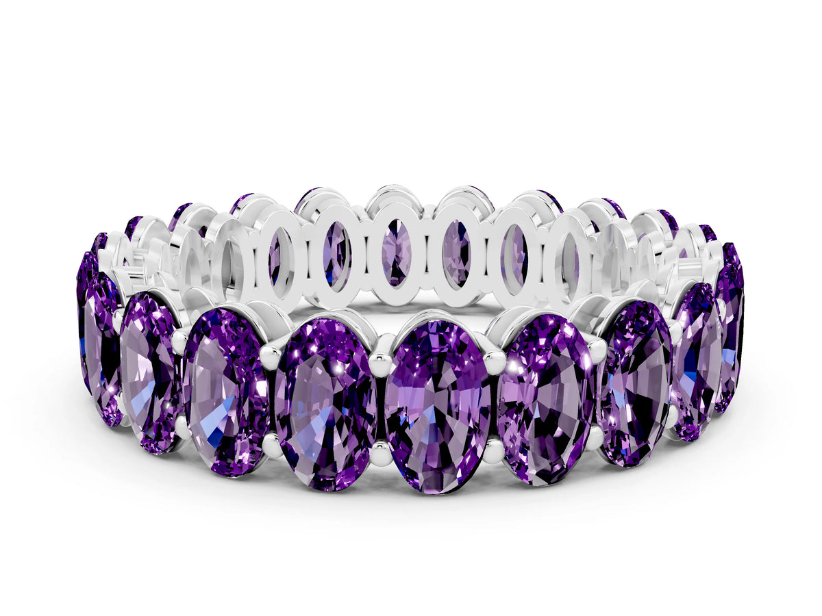 Oval Cut Amethyst Eternity Band in White gold with Shared Prong Setting