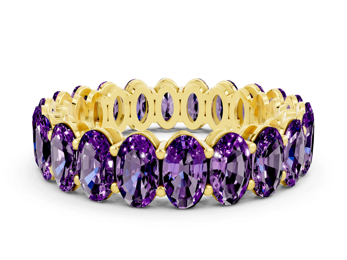 Oval Cut Amethyst Eternity Band in Yellow gold with Shared Prong Setting