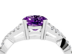Oval Cut Amethyst Solitaire Ring in Silver with Interwoven Pavé Band and Prong Setting_10