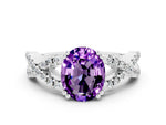 Oval Cut Amethyst Solitaire Ring in Silver with Interwoven Pavé Band and Prong Setting_6