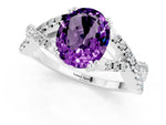 Oval Cut Amethyst Solitaire Ring in Silver with Interwoven Pavé Band and Prong Setting_7