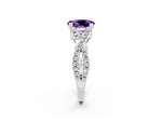 Oval Cut Amethyst Solitaire Ring in Silver with Interwoven Pavé Band and Prong Setting_8