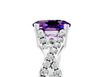 Oval Cut Amethyst Solitaire Ring in White gold with Interwoven Pavé Band and Prong Setting_5