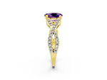 Oval Cut Amethyst Solitaire Ring in Yellow gold with Interwoven Pavé Band and Prong Setting_2