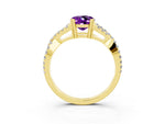 Oval Cut Amethyst Solitaire Ring in Yellow gold with Interwoven Pavé Band and Prong Setting_3