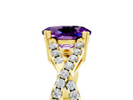 Oval Cut Amethyst Solitaire Ring in Yellow gold with Interwoven Pavé Band and Prong Setting_5