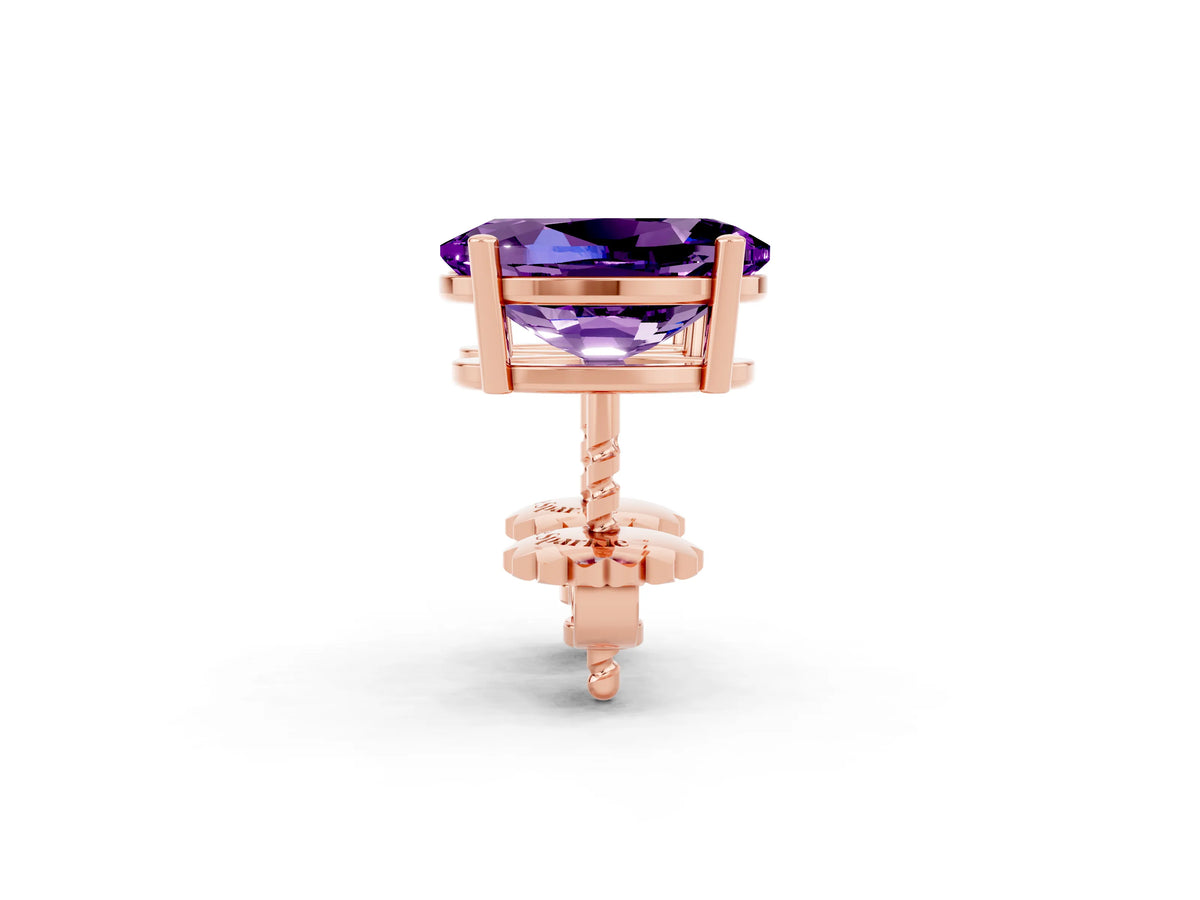 Oval Cut Amethyst Stud Earrings in Rose gold with Basket Setting_2