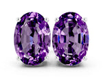 Oval Cut Amethyst Stud Earrings in White gold with Basket Setting
